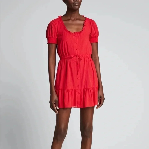 Alice + Olivia Avi Ruffle Swiss Dot Red Mini Dress - Size 4 - Picture 1 of 13